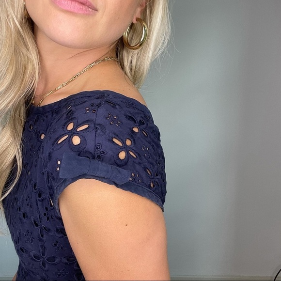 Nanette Lepore Navy Blue Eyelet Cutout Dress 4 - Picture 5 of 15